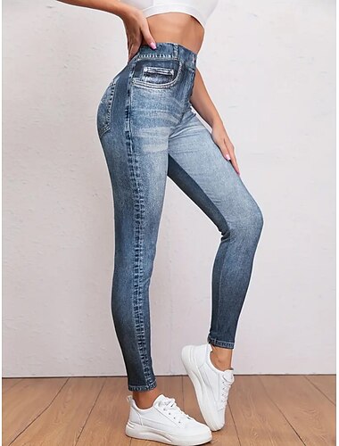  Leggings de femme Pantalons Impression 3D Chinos Vacances Streetwear Décontracté Longueur Complète Taille Haute Unie Confortable Doux Élastique Extérieur Rue Bleu Bleu Foncé Gris Été Fitté Skinny