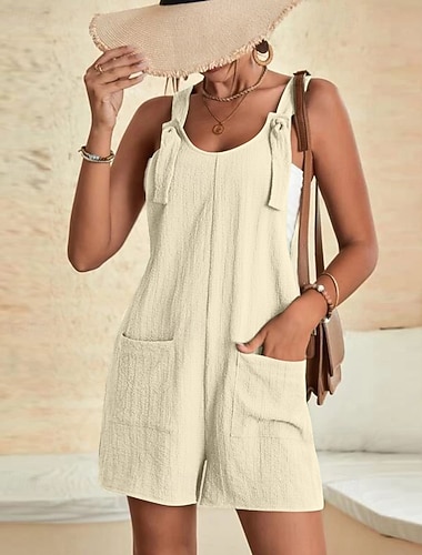  Damen Normal Strampler Streetwear Einfarbig Ärmellos U-Ausschnitt Tasche Straße Ausgehen Normale Passform Rosa Braun Grün Sommer