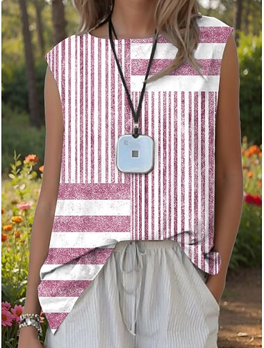  Damen Camisole-Tanktop Grafik Gestreift Vintage Stilvoll Modern Ärmellos Rundhalsausschnitt Normale Oberteile Täglich Druck Rosa Blau Grün Grau Sommer Frühling