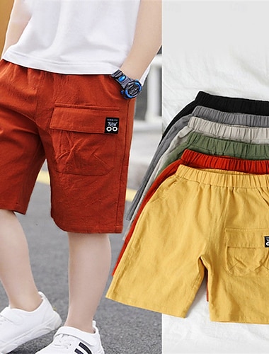  Kinderen Jongens Short Zak Effen Kleur Ademend Comfort Korte broek Buiten Katoen Stoer Dagelijks kurkuma Zwart Hemelsblauw Middelhoge taille