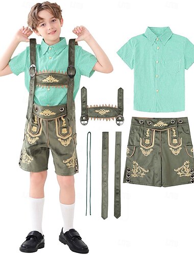  Oktoberfestbier Kostüm Outfits Lederhosen Hemd Dienstmädchen Bayerisch München Wiesn Jungen Karneval Bier Festival Stoff im traditionellen Stil