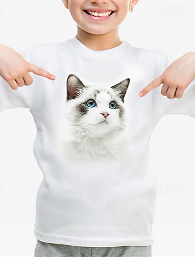  コットン１００％ 子供 女の子 1 2 3 動物 猫 Tシャツ Ｔシャツ クルーネック 半袖 アウトドア バケーション 日常 クラシック カジュアル プリント 夏