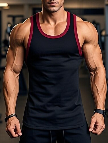  Herren Tank Top Weste Unterhemd Ärmelloses Shirt Ärmellos Rundhals Sommer Einfarbig Einfach sportlich Farbblock Straße Lässig Sport Schwarz Weiß Wein Top T-Shirt für Herren