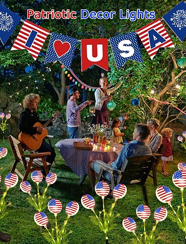  1 Stück wasserdichtes solarbetriebenes Bodeneinstecklicht mit US-Flagge für den Außenbereich, 4. Juli, US-Unabhängigkeitstag, Gedenktag, Gartenhof, Rasenweg, Grabdekorationslicht, Gartenlicht, 27