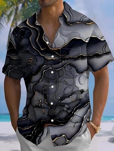  Herren Geometrisch Marmor Abstrakte Kunst Hemd Sommerhemd Knopfhemd Kurzarm Modisch lässig Outdoor Urlaub Alltagskleidung Sommer Frühling Umlegekragen 3D-Druck Hemden mit Kragen Eine Tasche vorne