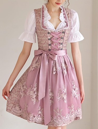  Oktoberfest Spitze Kleid Dirndl Dirndlbluse Dienstmädchen Bayerisch Deutsch München Wiesn Damen Karneval Bier Festival Stoff im traditionellen Stil