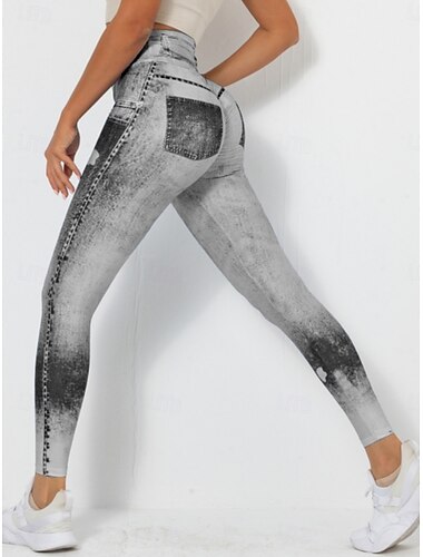  Damen Leggings Hosen 3D Druck Chinos Urlaub Vintage Streetwear Voll Länge Hohe Taille Grafik Bequem Weich Komfortabel Dehnbar Outdoor Yoga Straße Blau Hellgrau Hellblau Grau Sommer Skinny