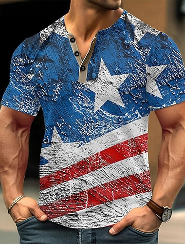  4. Juli 2026 250. Jahrestag Memorial Day Herren Vintage Retro Designer amerikanische Flagge Henley Kurzarm T-Shirt Freizeit Tagesstraß