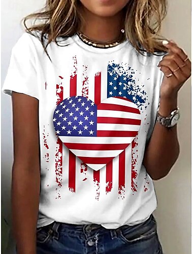  Women's Patriotic  T Shirt Graphic Flag American Flag Vintage Stylish Classic Red White And Blue Short Sleeve Crew Neck Round Neck Tops Daily Weekend Print White Red
