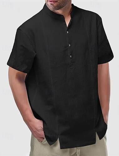  Herren Hemd Popover-Hemd Sommerhemd Freizeithemd Strandhemd Schwarz Weiß Gelb Kurzarm Einfach Stehkragen Urlaub Hawaiianisch Knöpfe Bekleidung Polyester Mode Lässig Bequem