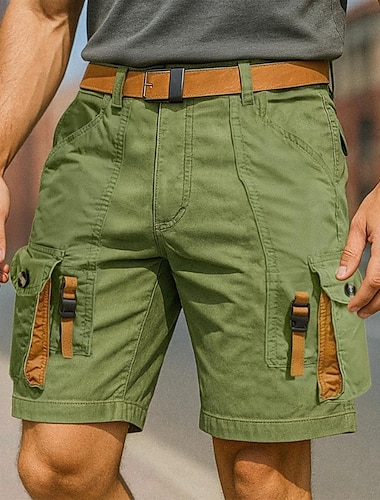  Herr Cargo-shorts Shorts Sommarshorts Bermudashorts Casual shorts Flera fickor Rakt ben Slät Komfort Knelängd Utomhus Ledigt Dagligen Semester Mode Grön Microelastisk