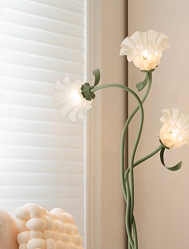  Lampada da terra vintage a 2/3 teste, lampada da terra rurale, lampada da soggiorno, divano, camera da letto, lampada da terra in stile francese con fiore di mughetto.