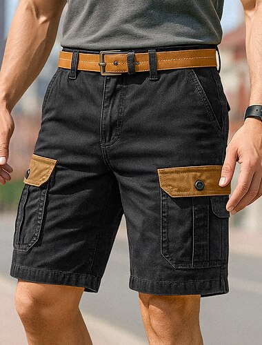  Herr Cargo-shorts Shorts Bermudashorts Beach Shorts Casual shorts Flera fickor Rakt ben Färgblock Slät Fuktabsorberande Bärbar Knelängd Utomhus Ledigt Dagligen Semester Mode Svart Brun Microelastisk