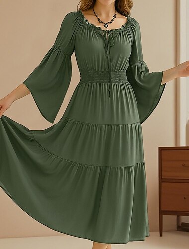  Retro Vintage Mittelalterlich Renaissance Midlänge Kleid Glockenärmel Wikinger Keltischer Ritter Elfen Schulterfrei Regentschaft inspiriert Damen Keltisch Fantasie Halloween Karneval Urlaub Party