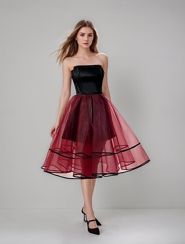  Ballkleid A-Linie Homecoming-Kleider elegantes Kleid Reifrockkleid formelles Korsettkleid Hochzeit kurz / Mini ärmellos trägerlos wandelbar Satin mit Falten 2025