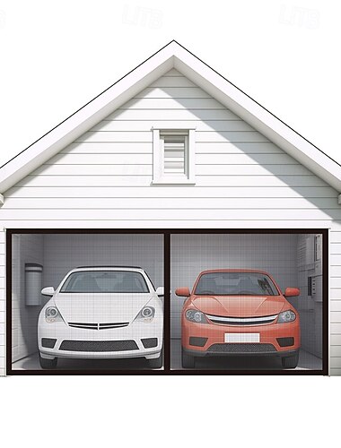  Magnetic Garage Door Screen for 1 Car W111.8*H85.8inch(284*218cm)/ for 2 Cars W195.3*H85.8inch(496*218cm) Garage Door Mesh Screen Curtain Cover Kit with Hook and Loop