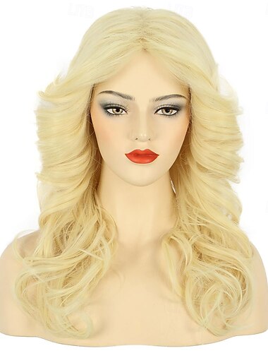  Vrouwen 70s gevederde pruik lange blonde golvende discozanger pruik vintage kostuum pruik Halloween feest kostuum pruik