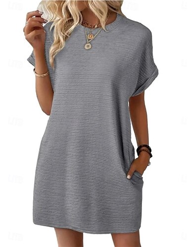  Damen Minikleid Sommerkleid Lässig Täglich Normale Passform Einfach Kurzarm Rundhalsausschnitt Schwarz Hellgrün Rosa Himmelblau Sommer