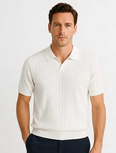  Herren Polo Strick-Polopullover Geschäft Lässig V Ausschnitt Kurzarm Formell Einfarbig Neuheit Sommer Ganzjahres Hellblau Hellkaki Schwarz Weiß Armeegrün Kaffee Polo