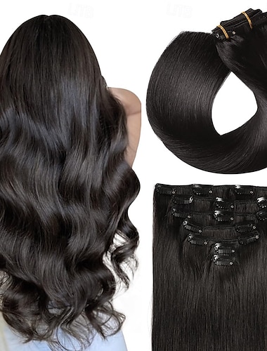  Extensions de cheveux à clipser en cheveux humains naturels pour femmes, 120 g, 7 pièces, 1#, 1b#, 2#, 4#, 613#