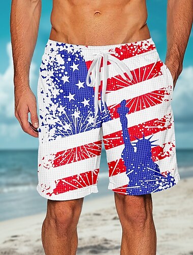  Tag der Unabhängigkeit Herren Amerikanische US-Flagge Patriotisch Vierter Juli Waffel-Shorts Sweat-Shorts Freizeitshorts Mittlere Taille Modisch lässig Ferien Festival Elastischer Kordelzug in der