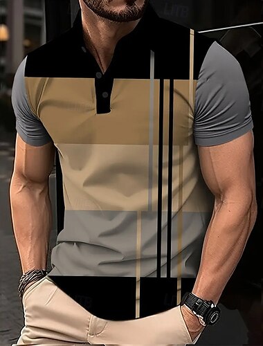  Herren Geometrisch Polo Kurzarm Polo-Shirts Hemden mit Kragen Business-Casual Schule Outdoor Athleisure Alltagskleidung 3D-Druck Sommer Frühling Herbst Purpur Braun Grau