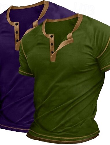 2-teiliges Henley-Shirt für Herren, T-Shirt, kurzärmlig, einfarbig, Raglanärmel, Modedesigner, Basic, Knopfleiste, 2er-Pack, Henley, Urlaub, Straße, lässig, Sommer, alle Jahreszeiten