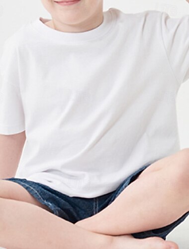  Barn Pojkar T-shirt Tee Ensfärgat Kortärmad Crewneck Barn Top Utomhus Grundläggande Sommar Svart 4 år +