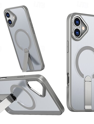  telefono Custodia Per Apple AirTag iPhone 16 15 14 Pro Max Plus iPhone 16e iPhone 13 12 Pro Max Copertura Posteriore Custodia ad adsorbimento magnetico con Supporto Traslucido Supporta la Ricarica