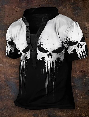  Voor heren Coole schedels T-shirt Henley-shirt T-shirts Korte mouw Ontwerper Basic Klassiek Buiten Casual Dagelijks Zomer Zwart Henley Henley-T-shirt