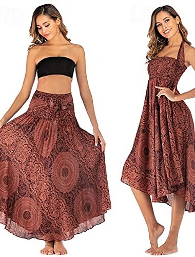  Retro Vintage Boho 1970er Kleid Rock Hippie 2 in 1 Cabrio Mandala Damen Halloween Karneval Musikfestival Strandurlaub Retro-Mottoparty Erwachsene Rock Sommer