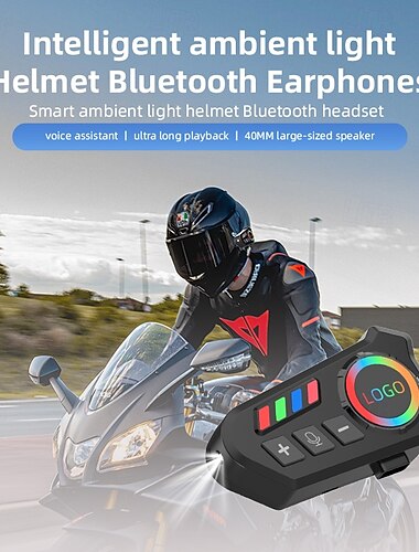  Bluetooth-гарнитура для шлема K06 с подсветкой – водонепроницаемый беспроводной интерком для мотоциклов с шумоподавлением CVC, чипом 5.4, длительным сроком службы батареи, голосовым помощником для полных и полушлемов