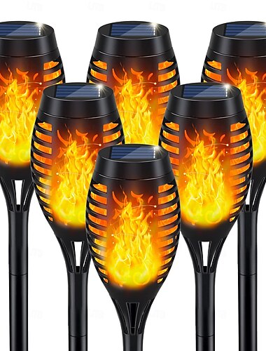  6 pezzi di torcia solare impermeabile per esterni, luce lampeggiante con fiamma, luce per vialetto, cortile, giardino, prato, percorso, villa, recinzione, illuminazione, decorazione del paesaggio