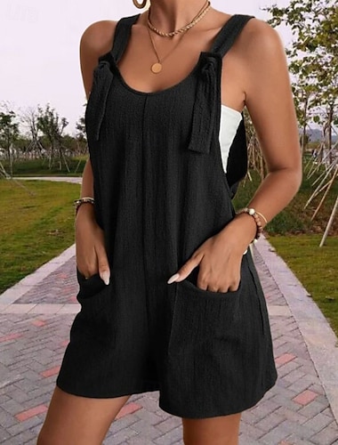 Mujer Normal Mono Ropa de calle Color sólido Sin Mangas Escote en U Bolsillo Noche Fin de semana Ajuste regular Negro Verde Claro Rosa Verano