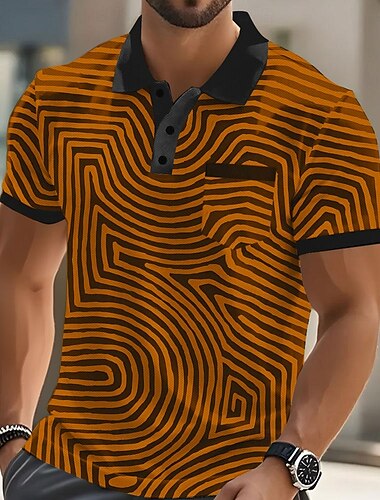  Herren Grafik Abstrakt Polo Kurzarm Polo-Shirts Hemden mit Kragen Business-Casual Outdoor Athleisure Alltagskleidung Knöpfe 3D-Druck Sommer Weiß Blau Orange