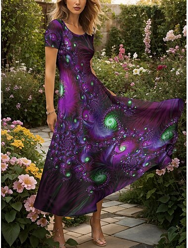  Femmes Robe maxi Robe Décontractée Robe trapèze Robe d'été Élégant Vacances Occasionnel Coupe régulière Graphique Abstrait Manche Courte Col carré Rouge Bleu Violet Vert Été Printemps