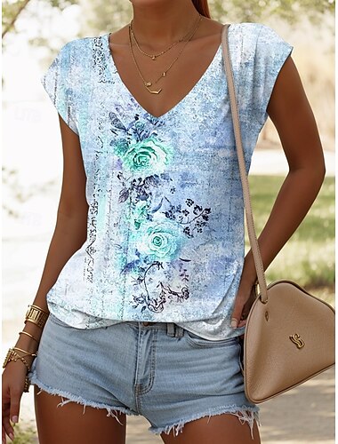  Damen Camisole-Tanktop Blumen Grafik Vintage Lässig Ärmellos V Ausschnitt Normale Oberteile Täglich Druck Rosa Rote Blau Purpur Grün Sommer Frühling