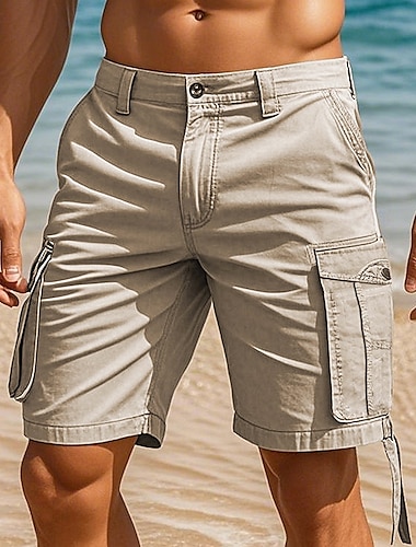  Herr Cargo-shorts Shorts Sommarshorts Flera fickor Flikficka Slät Komfort Bärbar Knelängd Utomhus Sport Dagligen Mode Ledigt Svart Marinblå