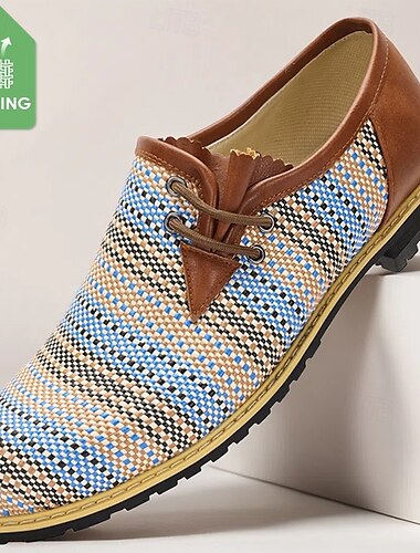  Homme Derby Marche Affaires Occasionnel Cuir PU Tissu en nylon Respirant Confortable Antidérapant À lacets Marron / Bleu Été Printemps