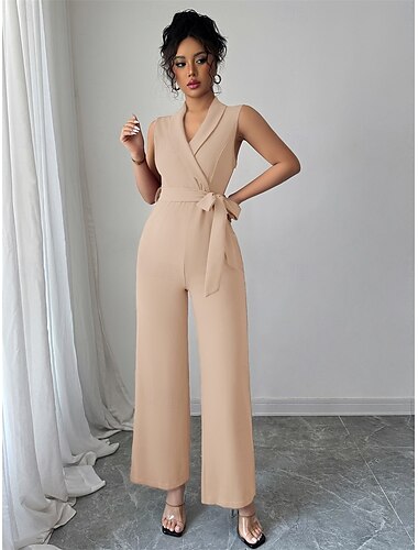  Overalls Quinceanera-Kleider Elegant Kleid Hochzeit Hochzeitsgast Knöchellänge Ärmellos V Ausschnitt Polyester mit Knöpfe 2025