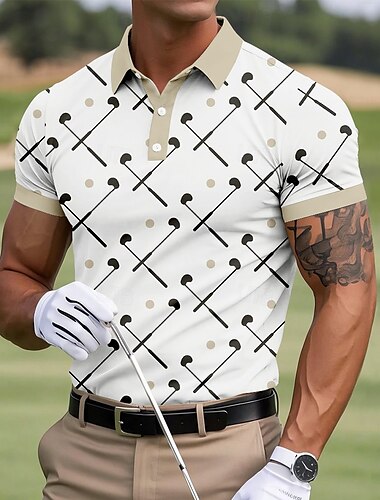  Férfi Golf Sportpólóingek Rövid ujjú Pólóingek Galléros ingek Alkalmi Iskola Szabadtéri Hétköznapi viselet 3D nyomtatás Nyár Fehér Medence Barna