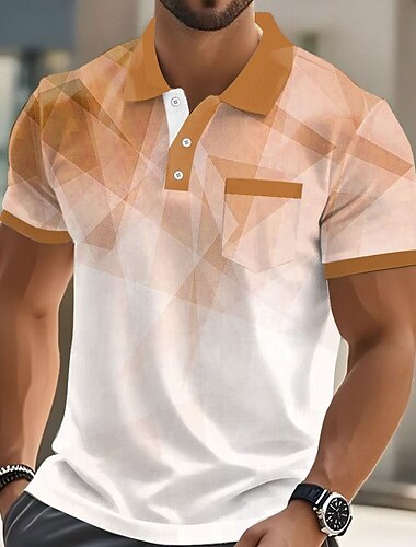  Herren Geometrisch Polo Kurzarm Umlegekragen Geschäftlich Alltagstauglich Sport & Outdoor Geschäft Alltagstauglich Knöpfe Tasche Sommer Rubinrot Dunkel Blau Grün