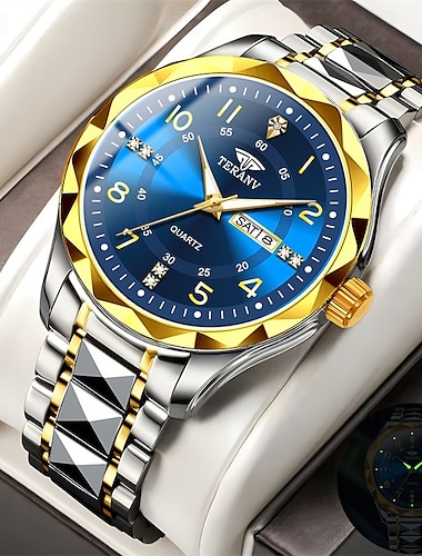  Un nuevo reloj de cuarzo elegante para hombre con esfera digital en forma de diamante - clasificación de resistencia al agua ipx7 pantalla luminosa de fecha y día correa de aleación - moderno y