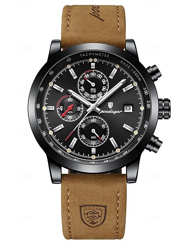  Luxus-Armbanduhr für den Mann wasserdicht leuchtend Chronograph Datum Herrenuhr Sport Leder Herren Quarzuhren