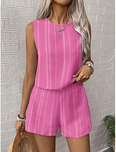 Damen Shorts-Sets Ärmellos Dunkelpink Sommer