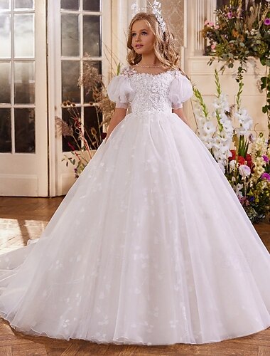  Vestido de Gala Hasta la Rodilla Vestido de Niña Florista Quinceañera Elsa congelada Niñas lindo vestido de fiesta Tul con Fruncido Estilo real tutú Ajuste 3-16 años