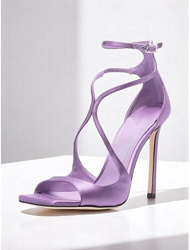  Damen-Stilettos aus lavendelfarbenem Satin mit überkreuzten Absätzen – elegante High Heels mit offener Spitze für Cocktailpartys und Abendveranstaltungen