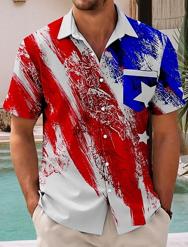 Tag der Unabhängigkeit Herren Amerikanische US-Flagge Patriotisch Vierter Juli Hemd Sommerhemd Knopfhemd Kurzarm Modisch lässig Ferien Sommer Frühling Umlegekragen 3D-Druck Hemden mit Kragen Eine