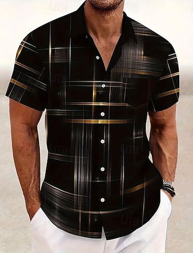  Homme Géométrique Dégradé Ligne Chemise Chemise d'été Chemise Boutonnée Manche Courte Mode Décontractée Extérieur Vacances Tenue Quotidienne Été Printemps Col Rabattu Impression 3D chemises à col Une
