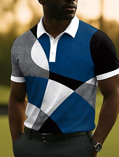  Herren Geometrisch Polo Kurzarm Polo-Shirts Hemden mit Kragen Lässig Schule Outdoor Alltagskleidung 3D-Druck Sommer Rote Blau Purpur